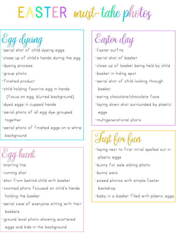 Easter Photo Ideas Printable Checklist