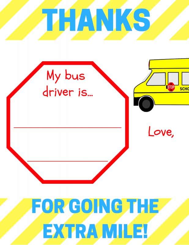 Bus Driver Thank You Card Free Printable