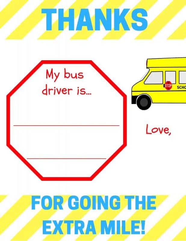 Bus driver thank you note says "Thanks for going the extra mile!"