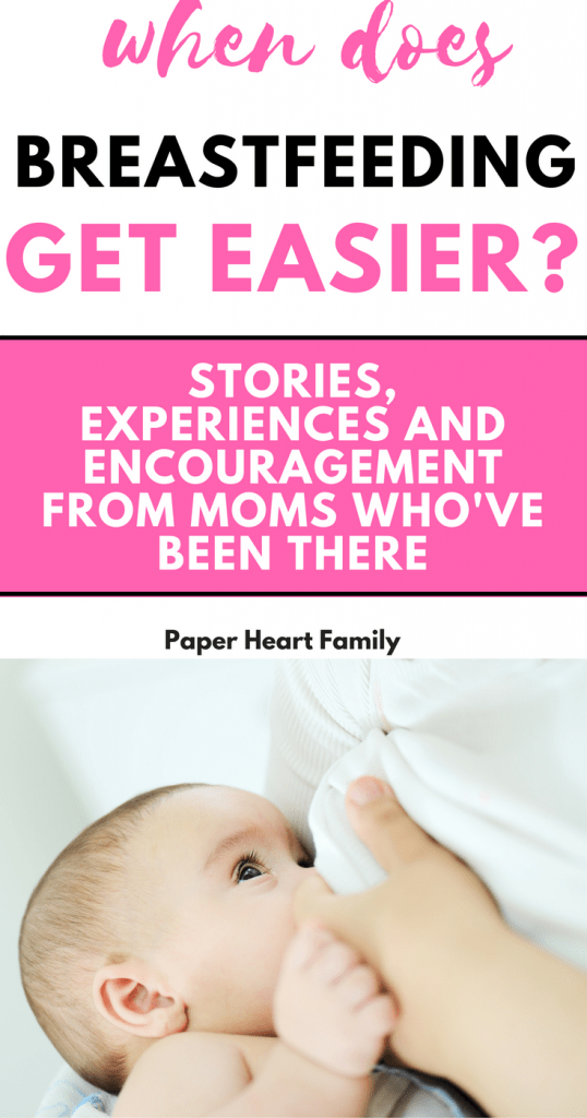 When does breastfeeding get easier? Breastfeeding in the first days and weeks can be hard due to getting the correct latch, sore nipples, oversupply and growth spurts. Find out when breastfeeding stops hurting, and starts getting easier!