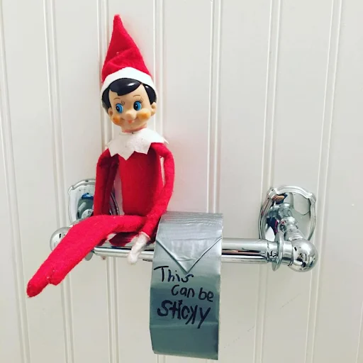 Elf on the Shelf Replacing Toilet Paper with Duct Tape