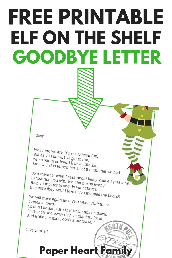 Printable Elf On The Shelf Goodbye Letter