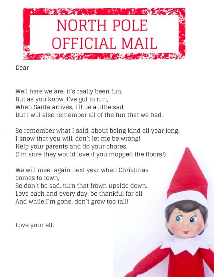 Super Sweet Elf On The Shelf Goodbye Letter