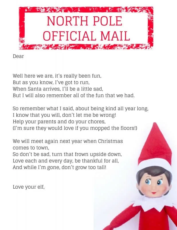 Help your kids transition from elf fun to elf letdown with this free printable Elf on the Shelf goodbye letter.