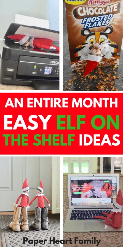 An entire month of easy elf on the shelf ideas for Christmas.