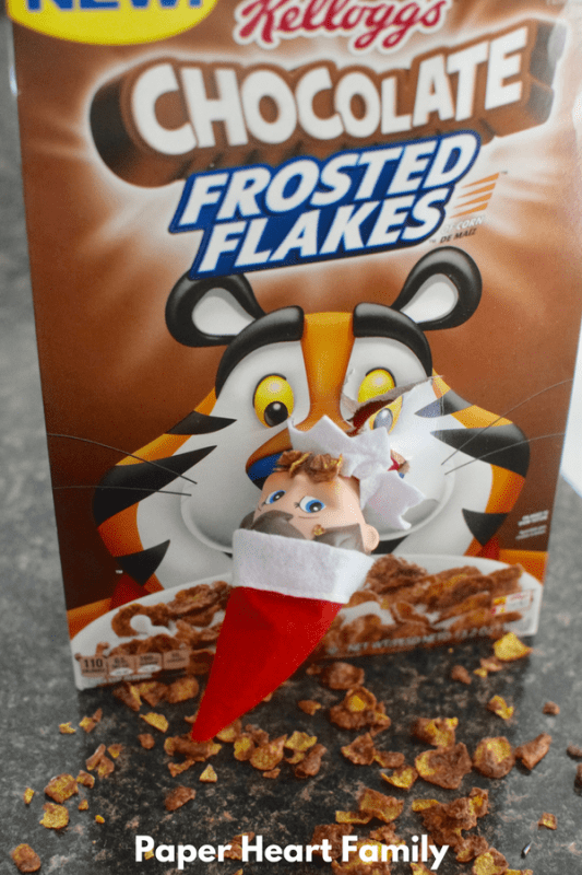The Elf on the Shelf thinks that Frosted Flakes are GRRRR-EAT!