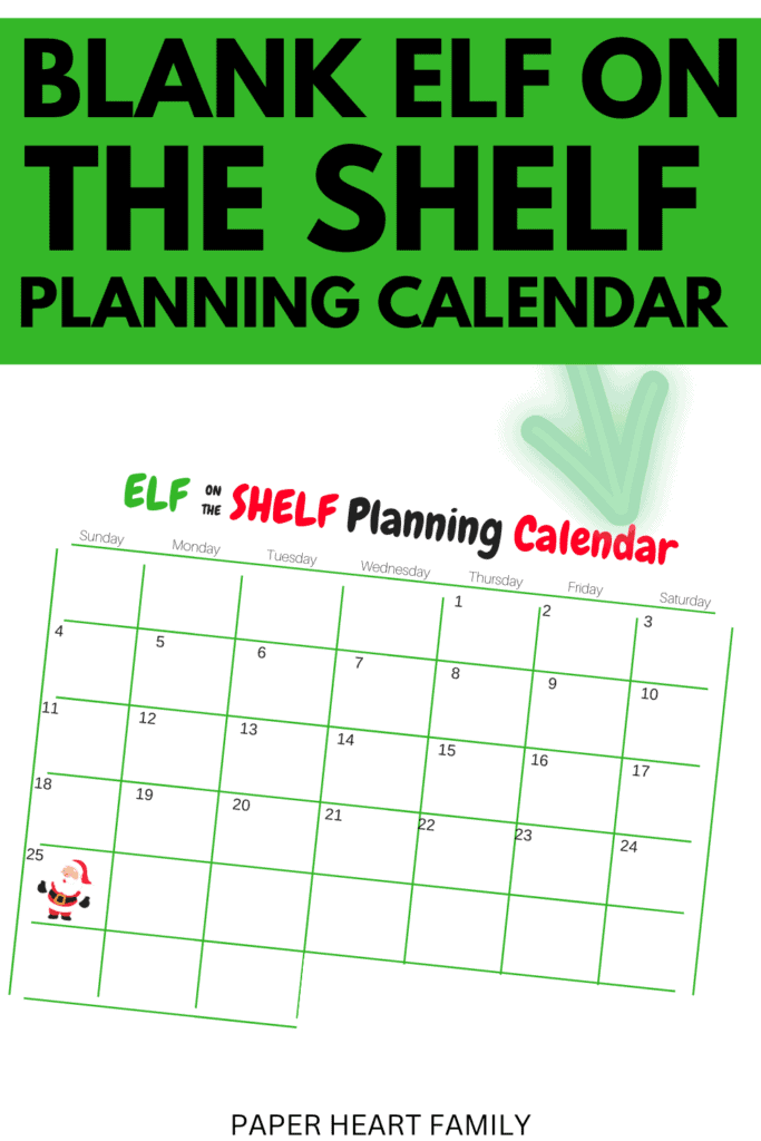 Blank Elf On The Shelf Planning Calendar