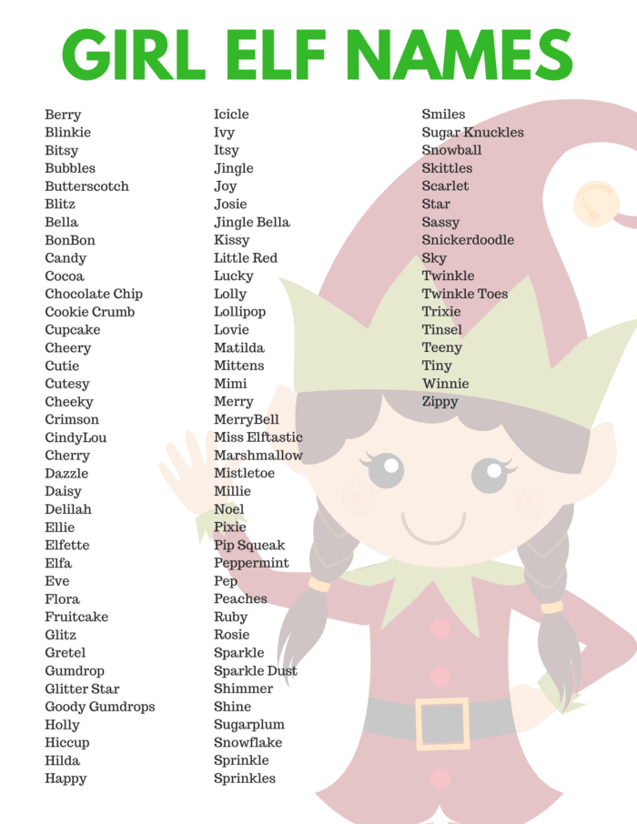 Girl Elf On The Shelf Names Printable