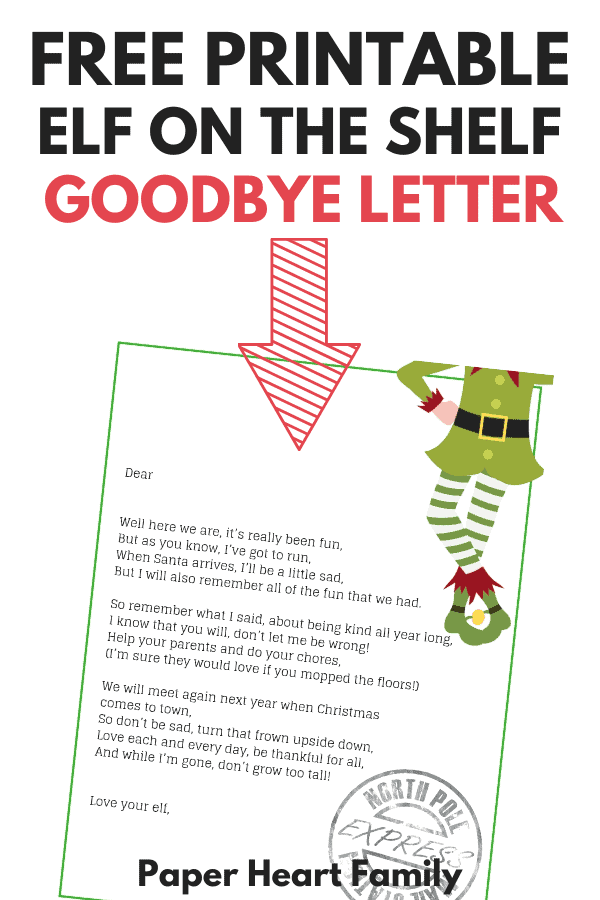 Free Printable Elf on the Shelf Goodbye Letter
