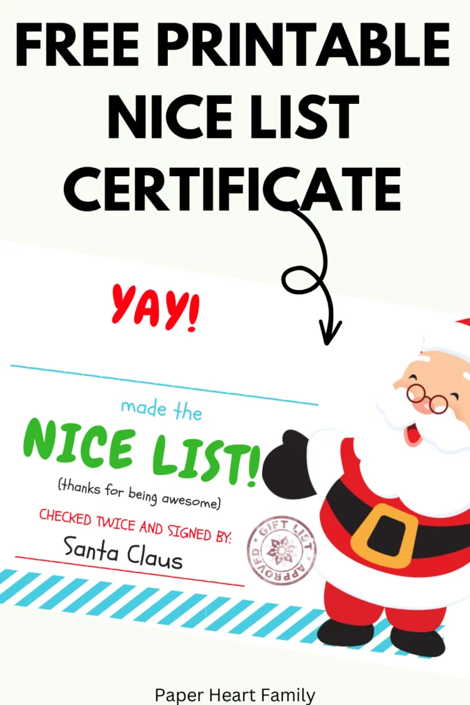 Free Printable Nice List Certificate