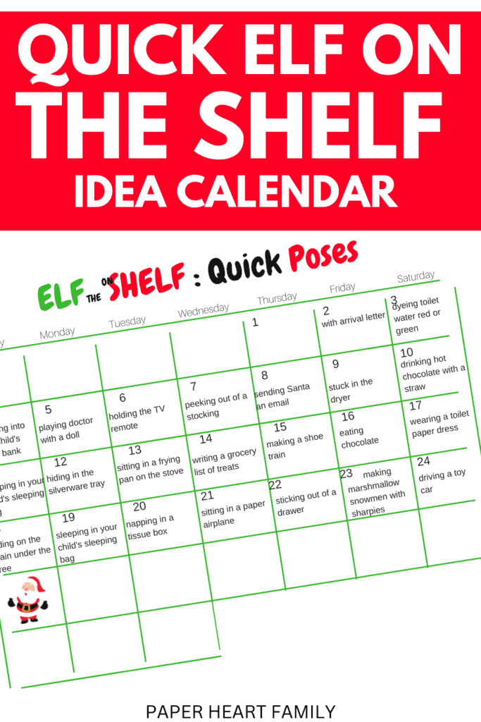 Quick Elf on the Shelf Ideas Calendar