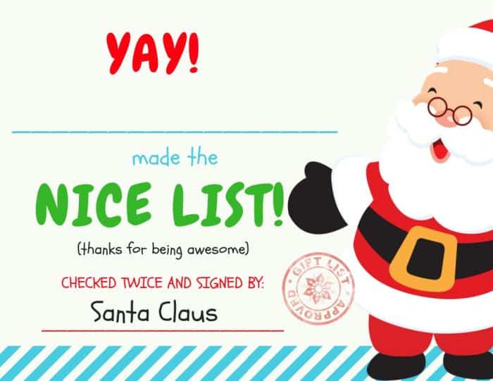 Let your child know that their behavior hasn't gone unnoticed with this nice list certificate from Santa.