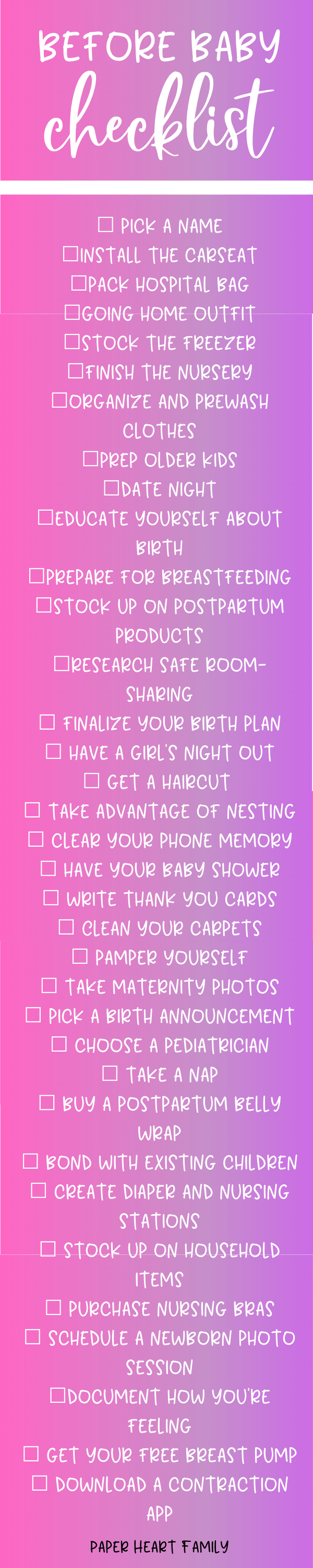 Be prepared for baby with this printable checklist