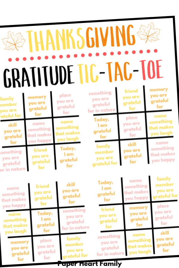 Gratitude Activity for kids with tic-tac-toe