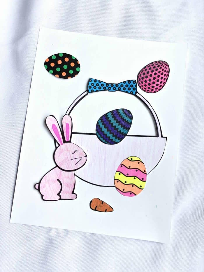 print and cut a basket, bow, four eggs, bunny and carrot