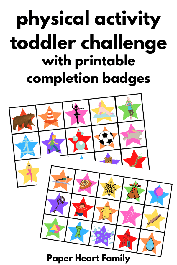 Physical activity toddler challenge with printable completion badges