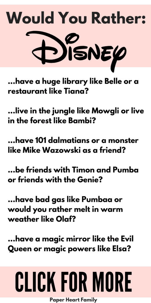 Disney would you rather questions for kids
