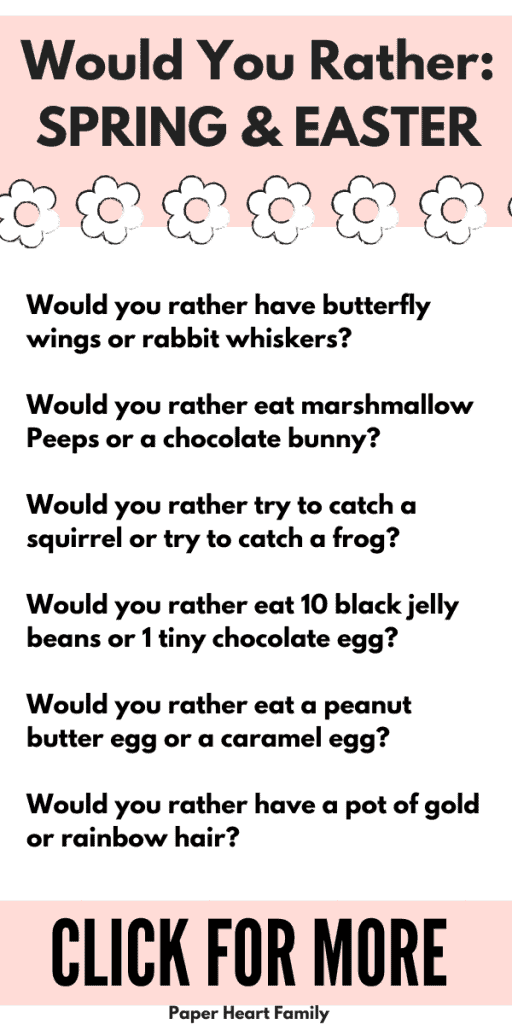 Easter and Spring would you rather questions for kids