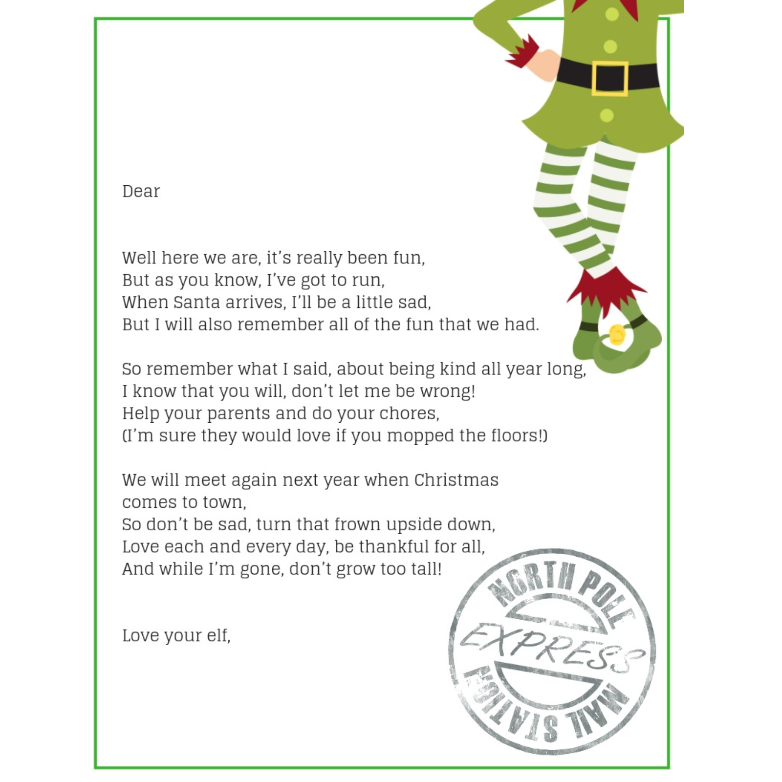 Super Sweet Elf On The Shelf Goodbye Letter