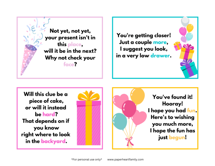 Birthday Present Scavenger Hunt PDF Printable