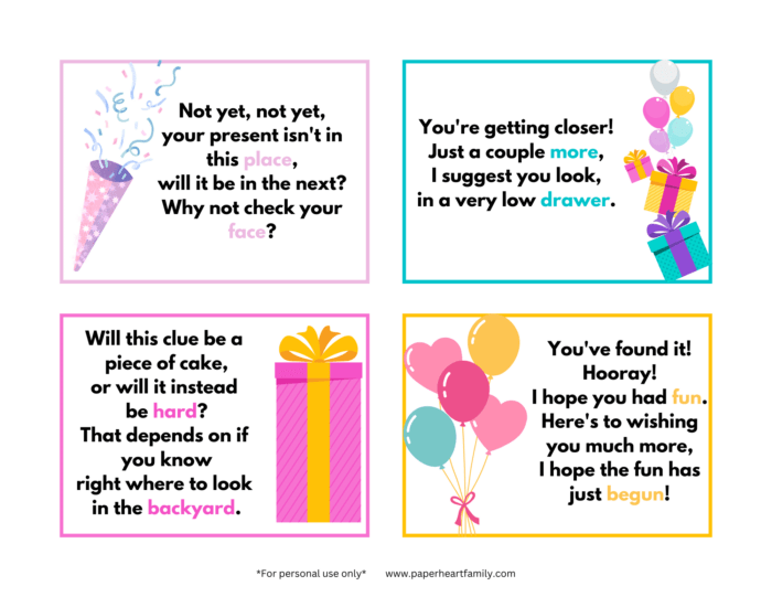 Birthday Present Scavenger Hunt PDF Printable