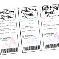 3 different Tooth Fairy Receipts (red, blue and purple designs)