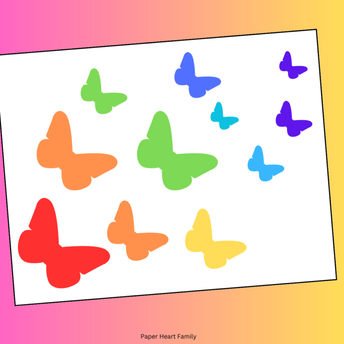template with rainbow colored butterflies of different sizes