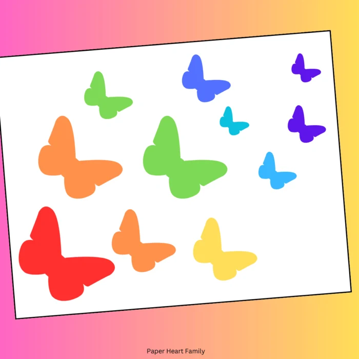 template with rainbow colored butterflies of different sizes