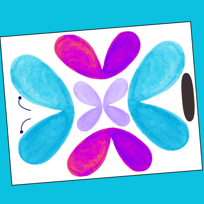 butterfly craft with different layers= large blue wings, medium sized pink wings and small purple wings