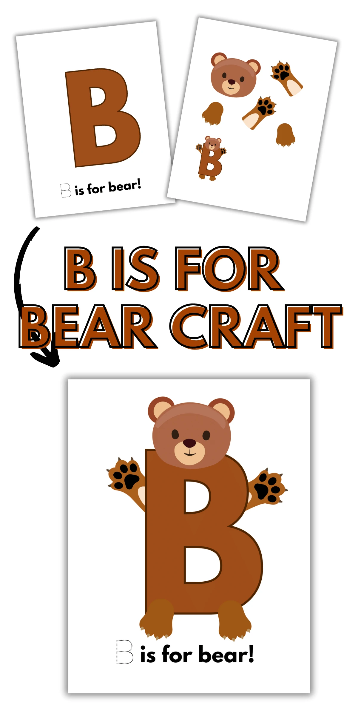 Brown letter B with a head, arms and legs to cut and glue on to the letter