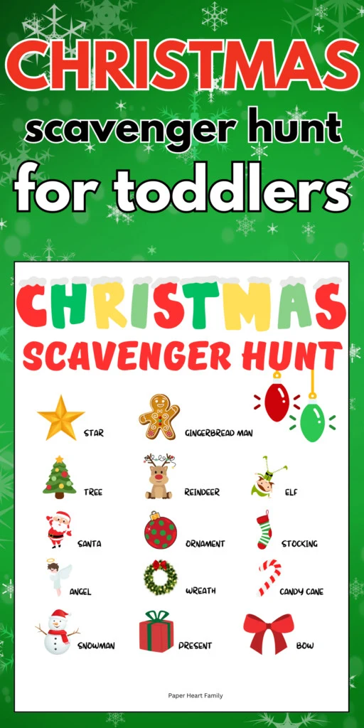 Christmas scavenger hunt with pictures of common Christmas sights.