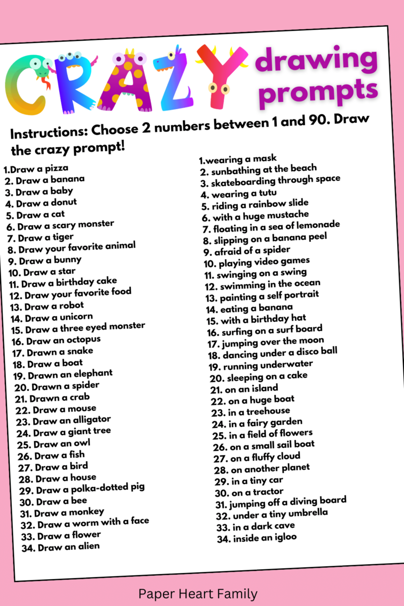 90 Silly Drawing Prompts + Drawing Prompt Generator