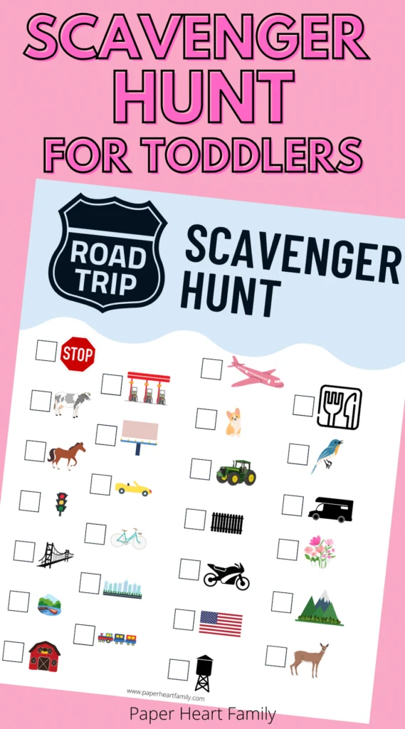 Road trip scavenger hunt with pictures of popular roadside sights