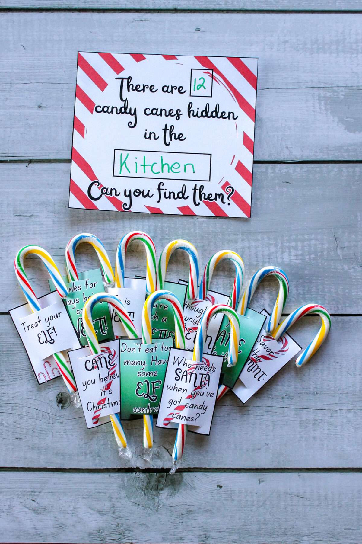 Candy canes with tags attached