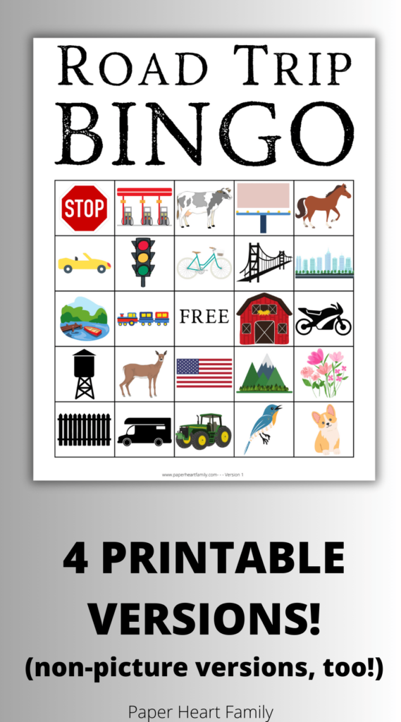 Printable BINGO game with pictures of common roadside finds