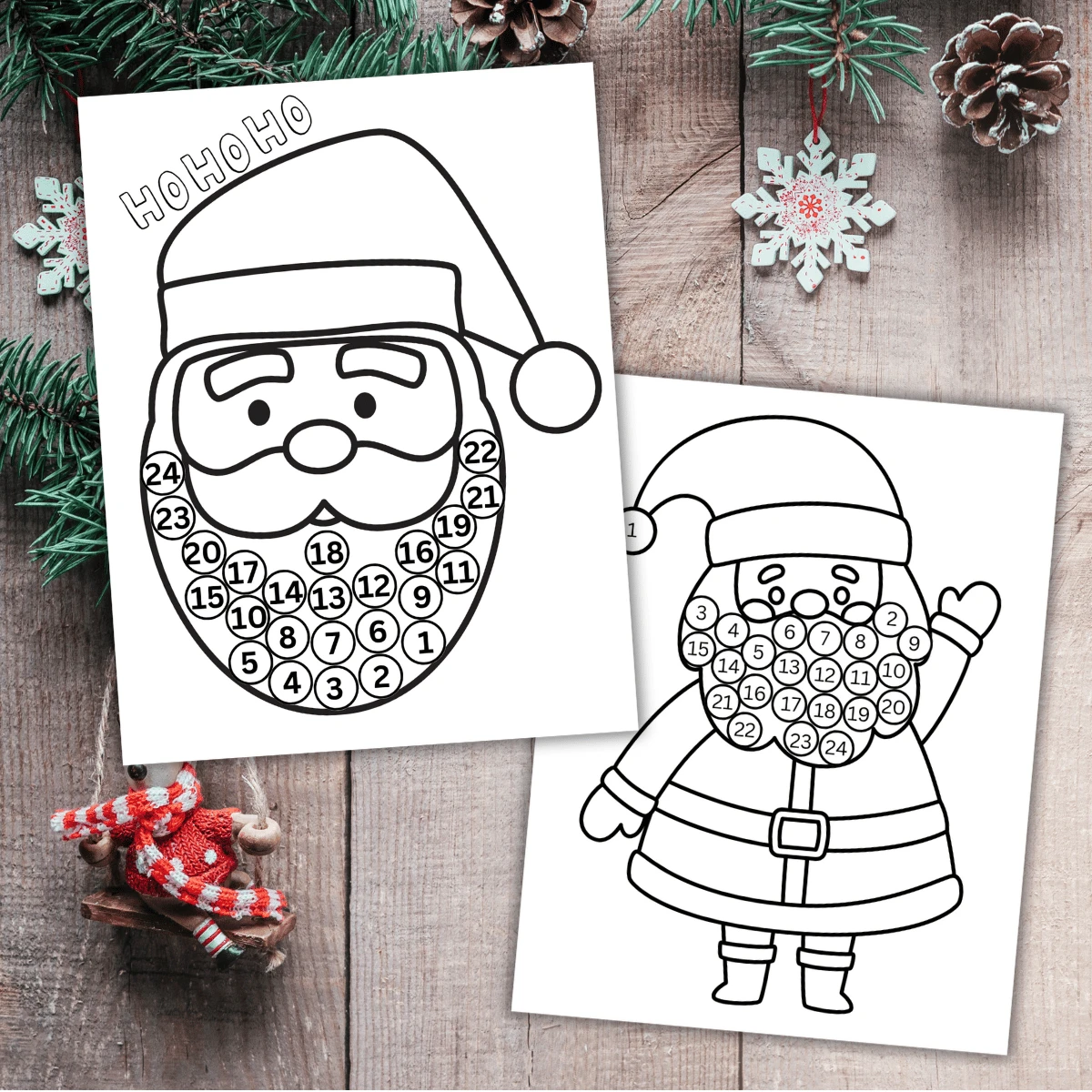 Printable Santa craft to color and countdown to Christmas by adding cotton balls to Santa's beard