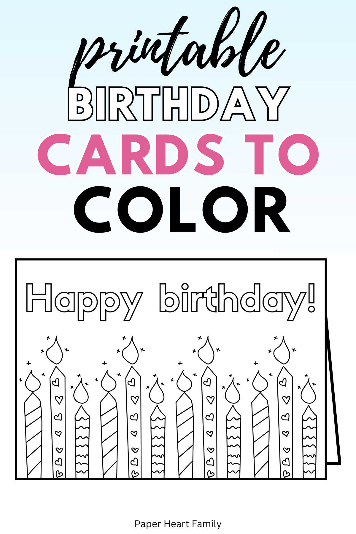 Happy birthday card with patterned candles to color