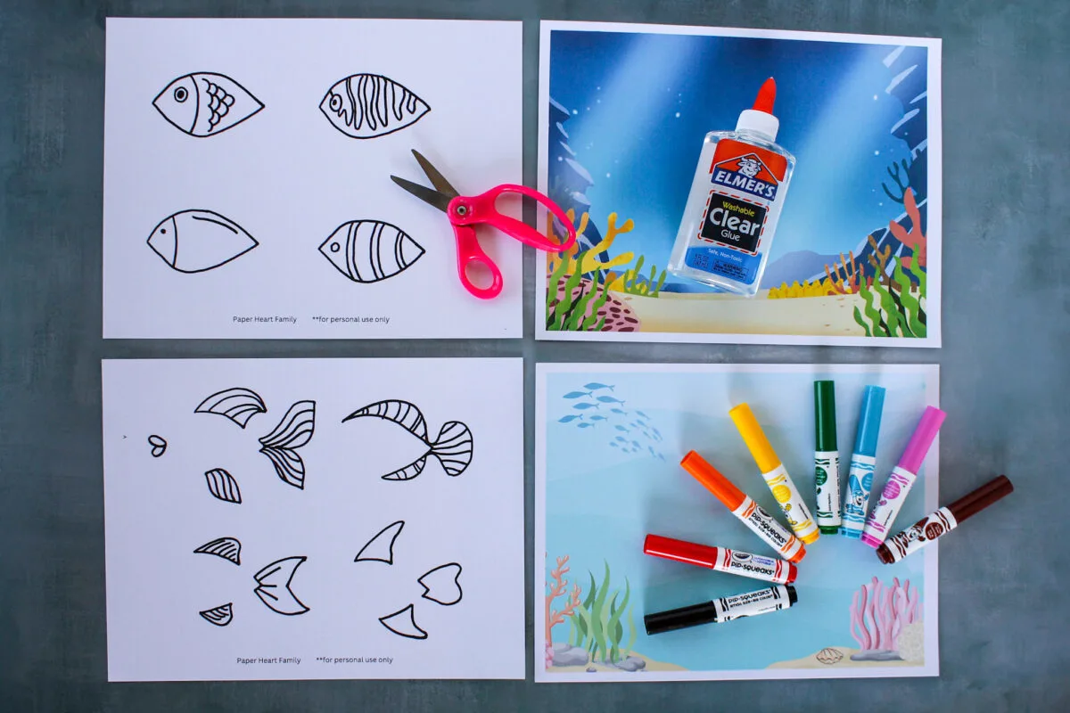 Supplies needed: printables, glue, markers and scissors