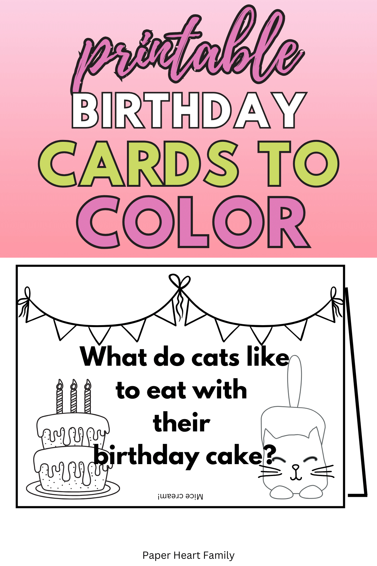 Birthday joke card with the joke: What do cats eat with their birthday cake? Answer: Mice cream!"
