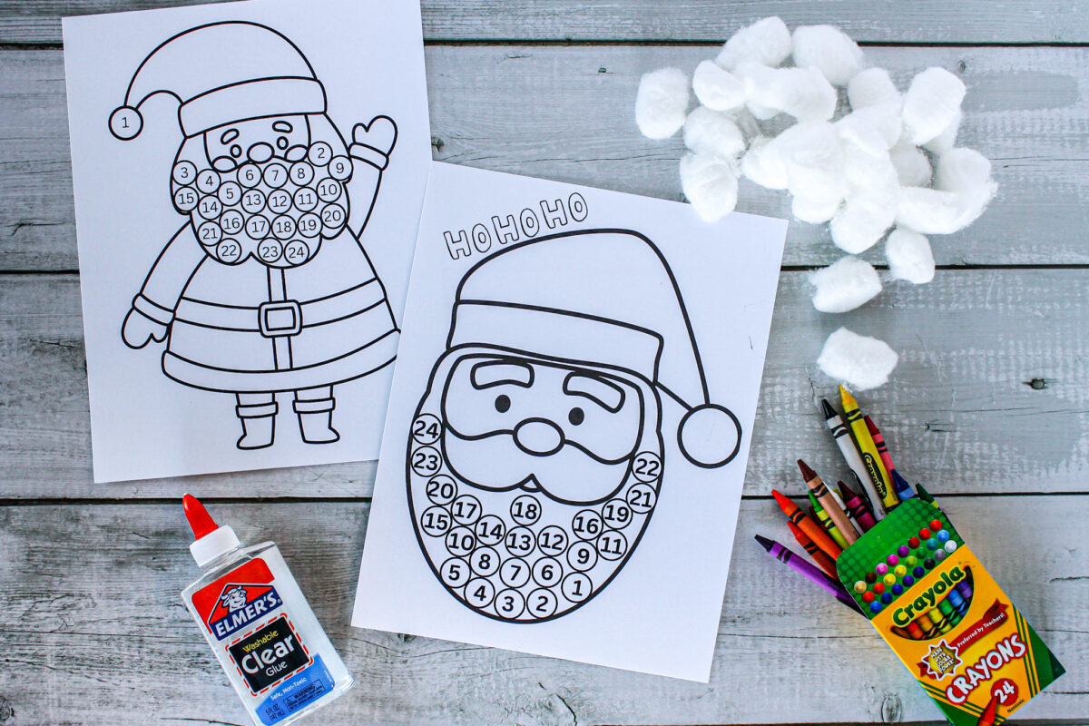 Supplies needed for Santa craft- printer, paper, glue, cotton balls and crayons