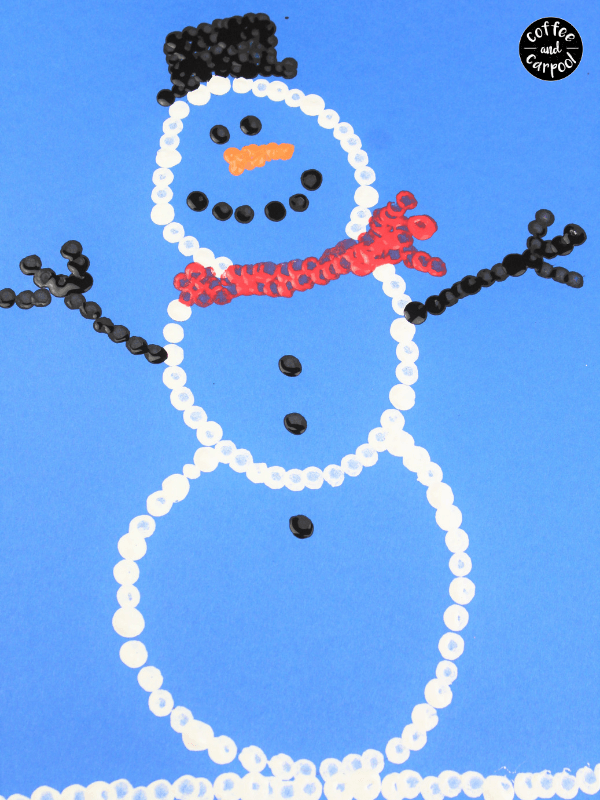 Snowman created with a q-tip and paint