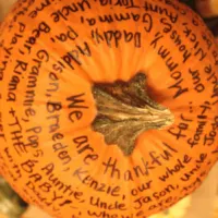 Pumpkin with sharpie grateful messages