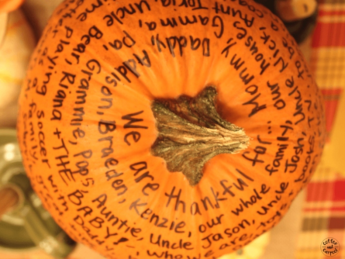 Pumpkin with sharpie grateful messages