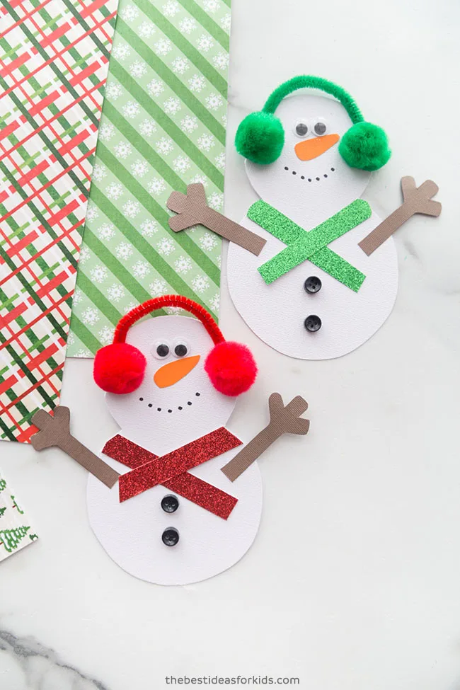 Snowman card with pom pom ear muffs