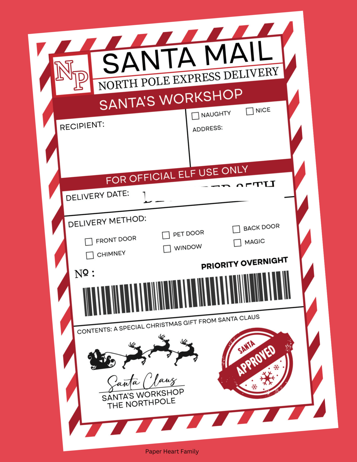 Printable label that says "Santa Mail"