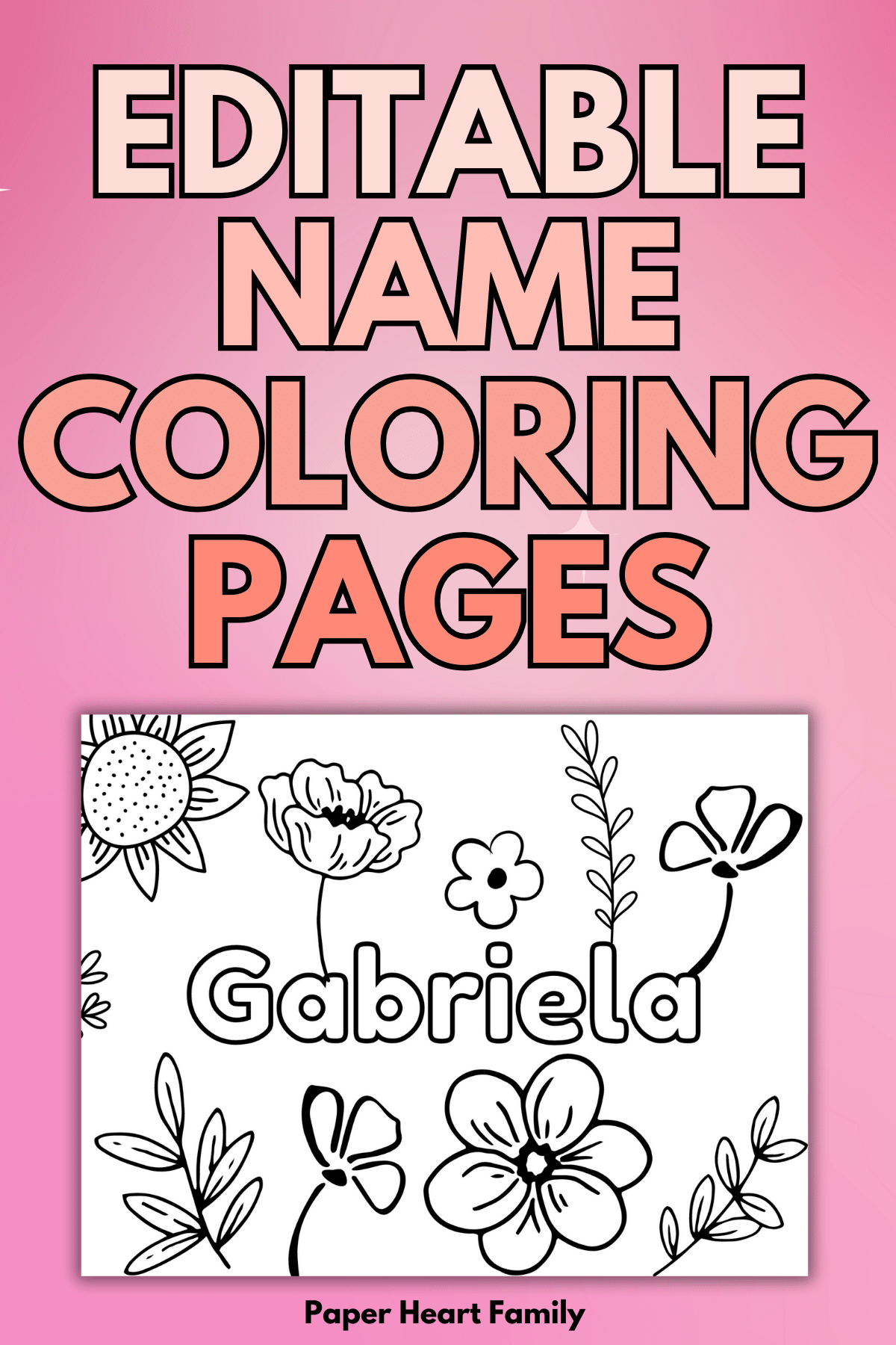 Floral coloring page with name Gabriela