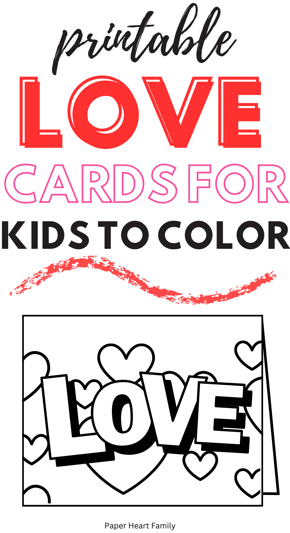 Card with the word love and hearts to color