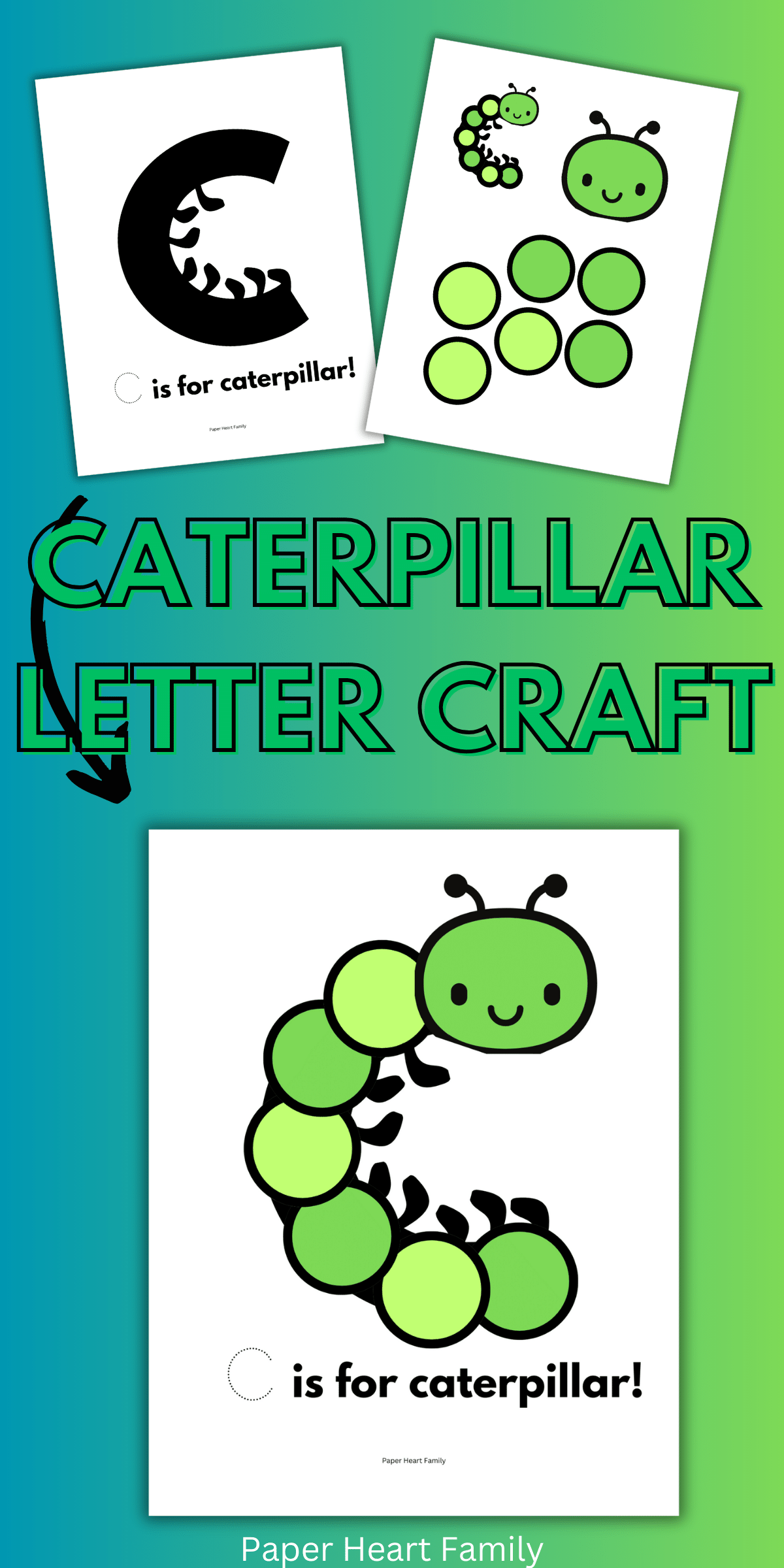 Caterpillar craft with cut and paste head and body.