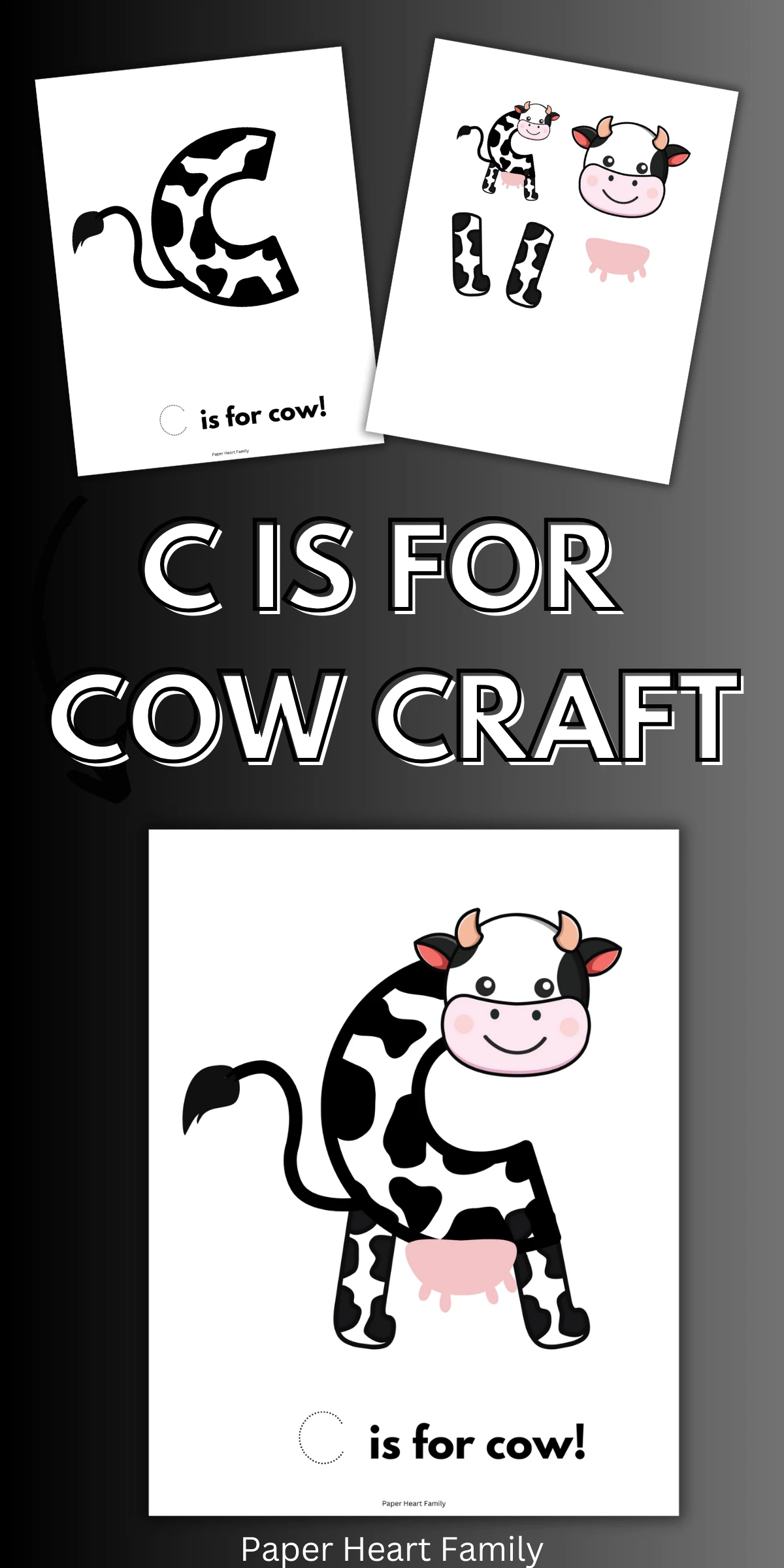 Cow craft with cut and paste head, legs and udder.