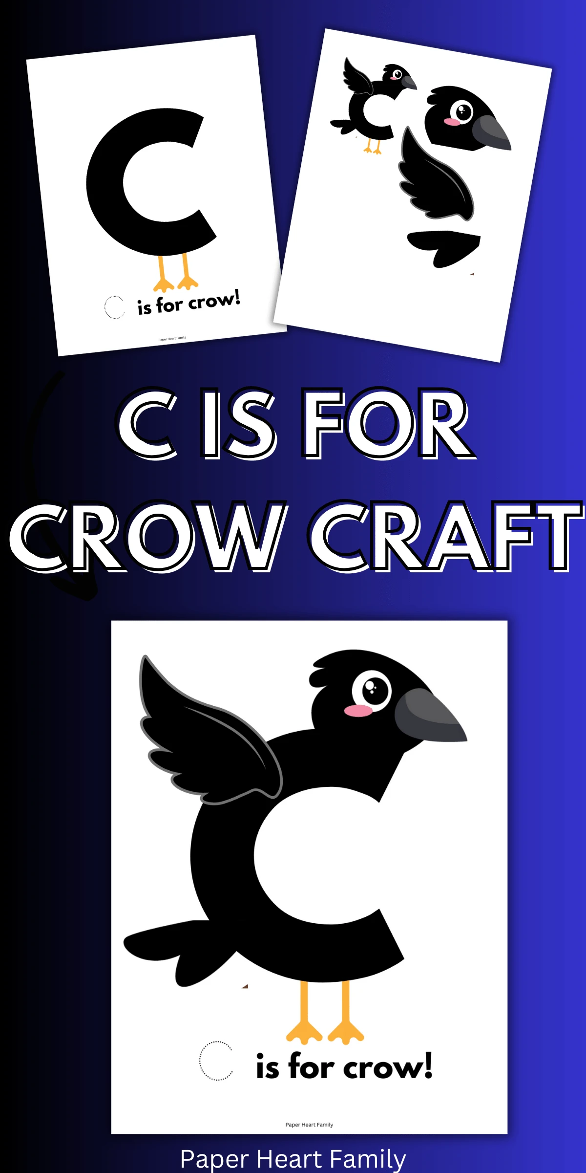 Black crow craft with cut and paste head, tail and wing.